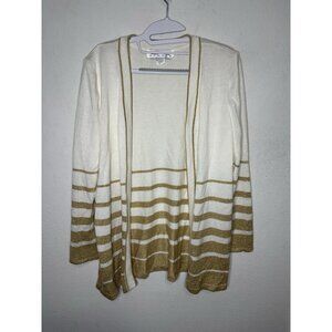 Vintage Epic Steven Cream & Brown Striped Open Front Cardigan Sweater Size 12